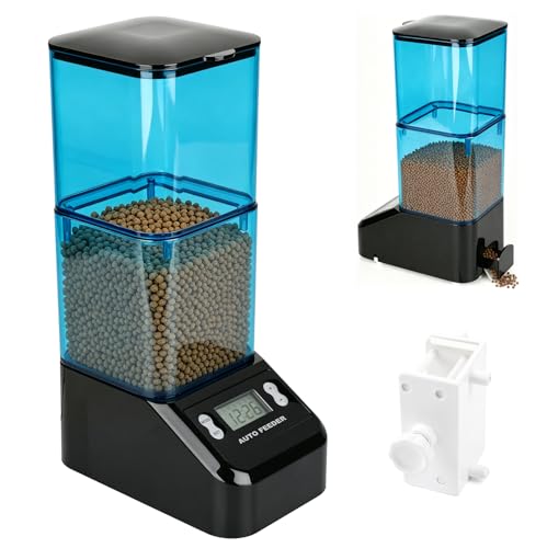 Automatic Pond Fish Feeder 2L Fish Feeder with Timer 1-6 Meals/Day Anti-Jam Design Manual/Auto Dual Mode Battery/Plug Powered Outdoor Koi Fish Feeder for Pond & Tank (Batteries Not Included)
