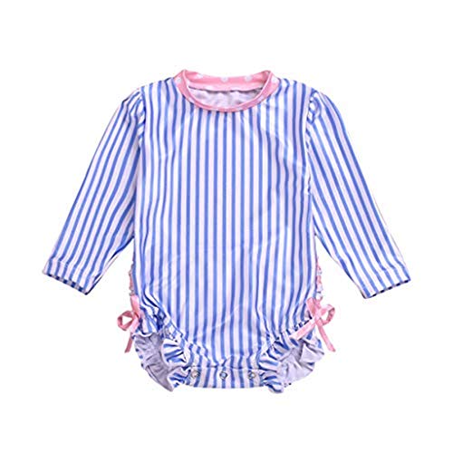 Baby/Toddler Girl Swimsuit Long Sleeve One-Piece Swimwear Rashguard UPF 50+ Sun Protection Rash Guard Blue
