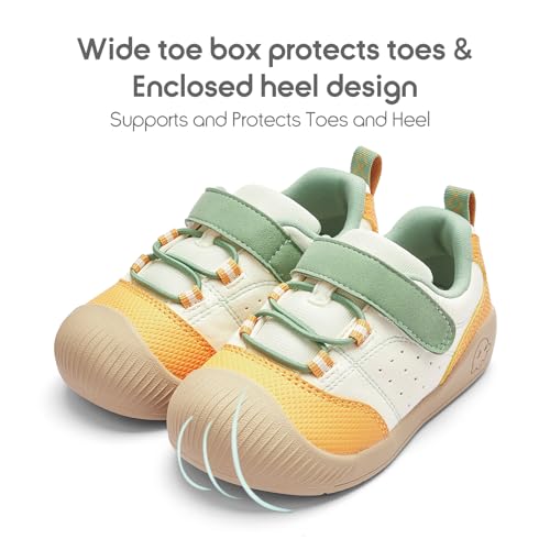 Image of Balabala Girls Boys Toddler Sneakers Wide Toe Box Walking Shoes | Unisex Kids Sneakers with hook-and-loop straps, non-slip soles, soft heel cushion, and flexible support for play