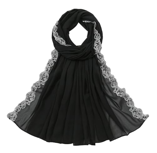 Women Chiffon Hijab Embroider Floral Scarf Graceful Lace Scarf Trendy Shawl Capelet Head Wrap for Travel Daily Party
