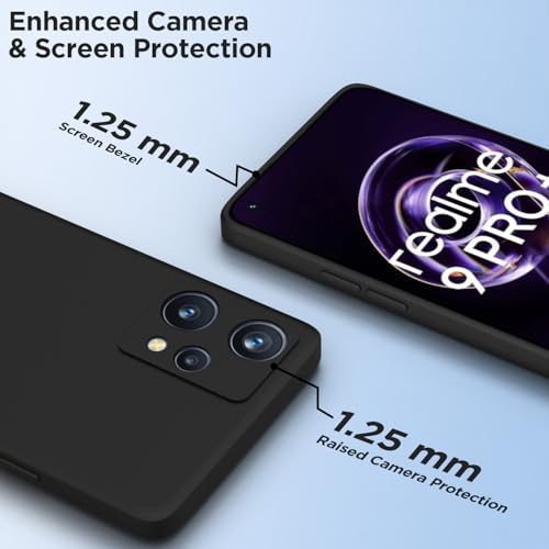 Image of Pikkme Back Cover for Realme 9 Pro Plus 5G /Realme 9 4G | Slim Soft Matte Silicone Cover with Camera Protection & Shockproof Bumper Case (Black)