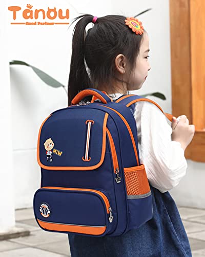 Tanou Kids Backpacks For Boys, 13'' Kindergarten School Backpack, Breathable Bookbags With Reflective Strip For Boy 3-7 Years, Orange Bear #TOP2