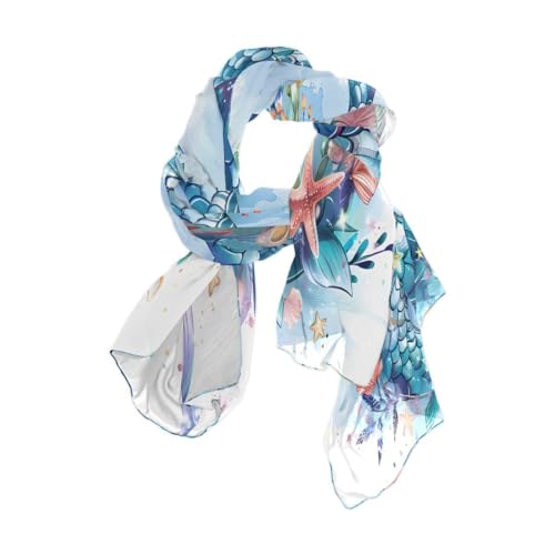 ALAZA Flower Mermaid Starfish Seashell Chiffon Silk Long Scarf Shawl Wrap