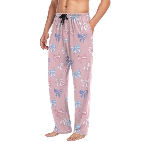 Men’s Colorful Bow Pajama Pants with Pockets, Comfortable Lounge Sleep Bottoms#7574