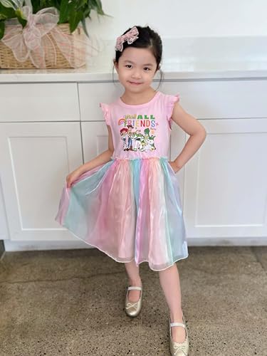 Image of Disney Princess Frozen Elsa Minnie Stitch Toddler Girl Tulle Tutu Dress Ruffle Sleeve Mesh Summer Birthday Party Clothes 2-9Y