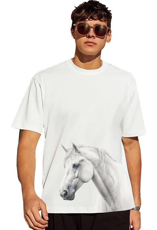 Epiko White Horse Print Graphic T-Shirt for Men | Horse Lovers Cool Mens T-Shirt