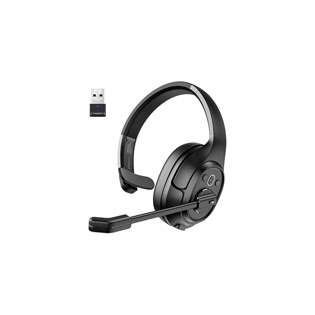 Trucker-Bluetooth-Headset-Wireless-Headphones-with-USB-Dongle-for-PC-AI-Powered-Environmental-Noise-Cancelling-Microphone-ENC-99ft-Long-Wireless-Range-57Hrs-On-Ear-Trucker-Headsets