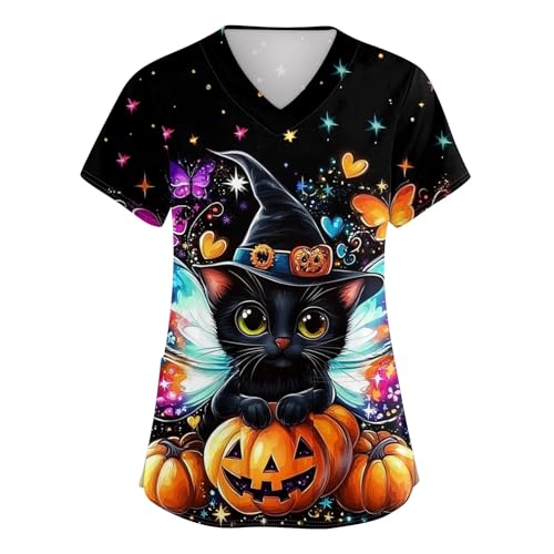 OIOLOYJM Printed Scrub Tops Women Short Sleeve V Neck Plus Size Scrubs for Womens Nursing Uniforms Shirts with Pockets