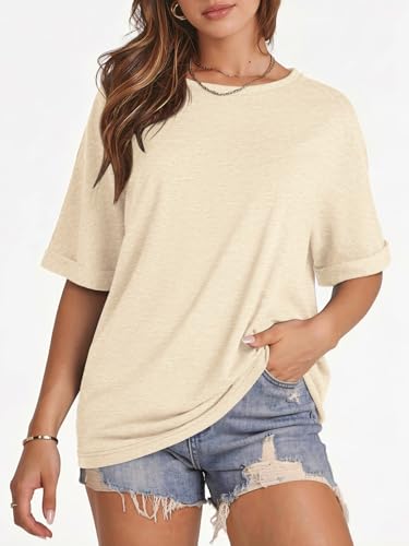 Image of ATHMILE Womens Oversized T Shirts Summer Tops Spring Casual Loose Fit Workout Short Sleeve 2026 Beach Vacation