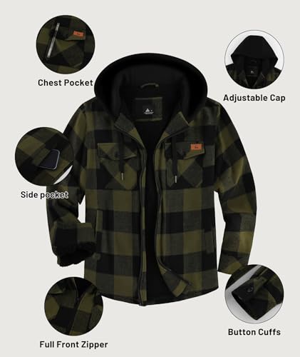 ZITY Men's Flannel Shirts Jacket Fleece Plaid Sherpa Lined Sweatshirt Full Zip Hoodie Long Sleeve Winter Warm Coat4