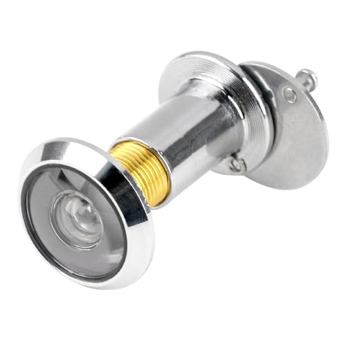 Mirilla cromada para puerta de 200°, gran angular, color plateado, para puertas delanteras de 35 a 55 mm, lente de cristal real para visión clara, mirilla de seguridad con cubierta para protección de