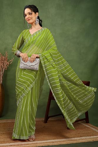 Image of MIRCHI FASHION Saree for Woman Georgette Solid with Satin Stripes | Stone Border Farewell and Ceremonial Sari with Blouse Piece