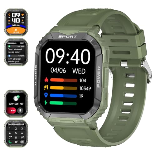 Tipmant Montre Connectée Homme, Montre Militaire Homme avec Appels Bluetooth, Montre Connecter Etanche IP68 Moniteur de Fréquence Cardiaque Sommeil SpO2 Calories, Montre Podometre pour Android iOS