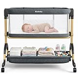 Ezebaby 3 in 1 Baby Bassinet Bedside Sleeper, Rocking Bassinet for Baby with Comfy Mattress & Breathable Full Mesh Sides, 7 Height Adjustable | Portable Crib for Newborns with Lockable Wheels