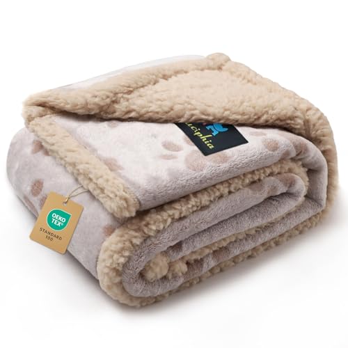 Image of Luciphia Waterproof Pet Blankets Whith Paw Print for Couch Sofa Bed Cover, Liquid Pee Proof Soft Fluffy Dog Blanket Washable, Reversible Furniture Protection Puppy Cat, Khaki, Medium(57 inch x 40 inch)