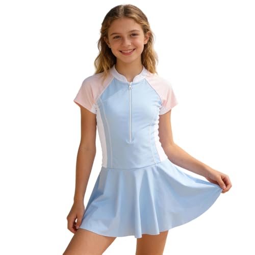 Trajes de baño para niña de 8 a 15 años con cremallera y manga corta