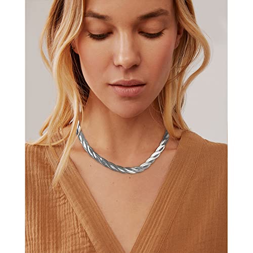 Classyzint Silver Plated Snake Chain Necklace For Women Braided Flat Chains Necklace Short Necklace Gift For Summer #TOP1