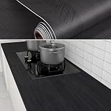 60cm×3m, Wood Vinyl Wrap for Furniture, Black Sticky Back Plastic Roll, Thick Heat Resistant Contact Paper Self Adhesive Wallpaper, Wood Effect Vinyl Self Adhesive Furniture Stickers, Tool Included