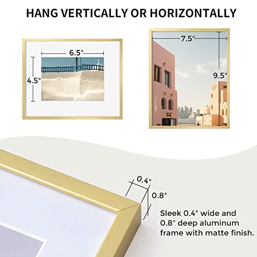 Fun Memories 8x10 Inch Metal Picture Frame - Aluminum Photo Frames - 5x7 Mat - Ideal for Wall or Tabletop Display - Wall Hook Hanging Hardware Included - Gold - Set of 1