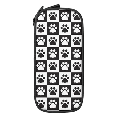 Image of Perinsto Black And White Checkered Dog Paws Pencil Case Big Capacity Multi Compartment Stationery Box Pencil Pouch Holder Desk Organizer For School Office Home