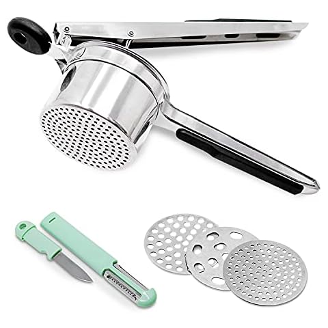 Cook Army Potato Ricer Stainless Steel - Professional 15 Oz Potato Masher Kitchen Tool With 3 Interchangeable Discs, & 3 in-1 Veggie Potato Peeler Gadget. Make Perfect Mashed Potatoes Every Time Cover
