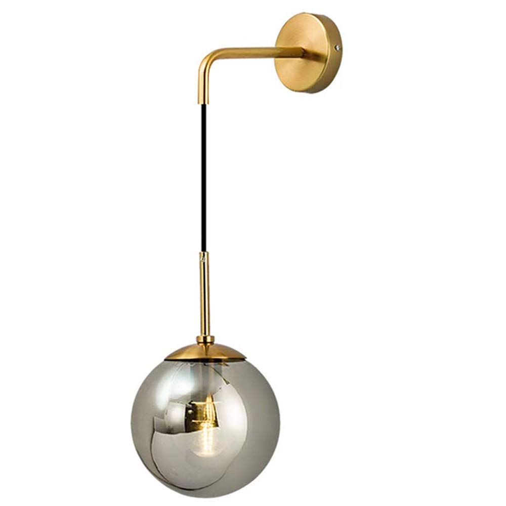 HPTHLY Wall Mounted Light Wall Light 1 Light Vintage Wall Sconce With 5.9" Globe Glass Shade In Satin Brass Colour, Bedroom Bedside Lighting Suitable For Liv(Smoke Gray Glass)