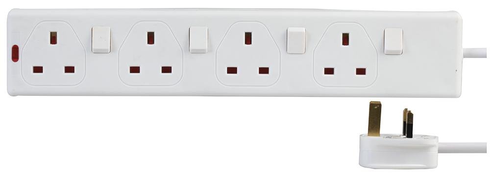 PRO ELEC PEL00025 4 Gang Individually Switched Extension Lead 2m, White