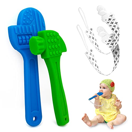 Image of Baby Teething Toys for 0-6 Months 6-12 Months Baby Boy,Teethers for Babies 12-18 Months with Anti-Lost Rope,BPA-Free Premium Food Grade Silicone Baby Chew Toys,Hammer Wrench Shape Baby Boy Toys