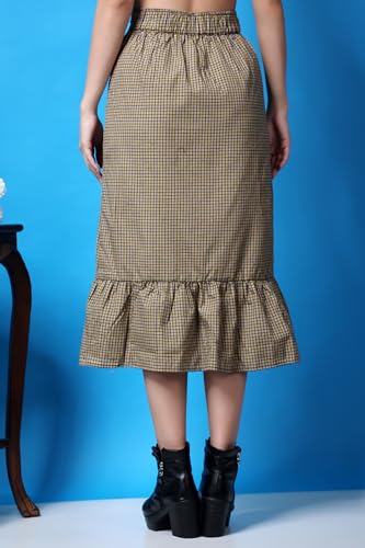 Image of POPWINGS Casual Check Print Long Flare Skirt for Women | Cotton Skirt for Women Skirt for Women