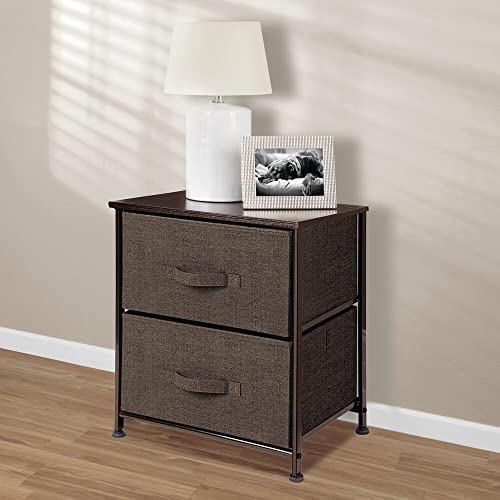 Mdesign Small Storage Dresser End/Side Table Night Stand With 2 Removable Fabric Drawers - Organizer For Bedroom, Living Room, Closet - Hold Clothes, Linens, Accessories, Lido Collection, Dark Brown #TOP1