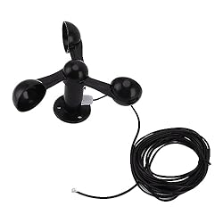 Sensor Anemómetro de Corte de Velocidad del Viento...: Sensor de viento de 3 tazas: este detector de velocidad del viento utiliza 3 aspas de ventilador para medir la velocidad del viento, proporcionando una medición de la velocidad del viento de 360 grados con alta precisión. Gracias al peso ligero y la ...