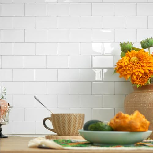 STICKGOO Subway Tile Peel and Stick Backsplash, Thicker Design 12" x 12" Stick on Backsplash Tiles for Kitchen, Bathroom, Wall Tile (10 Sheets, Bright Glossy White) by STICKGOO - Used condition - Image 7
