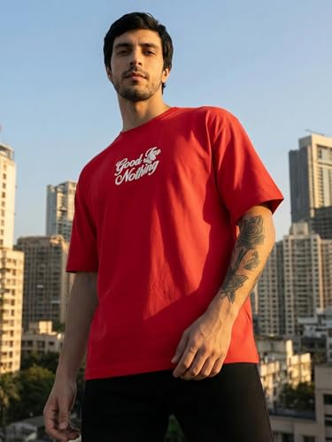 Image of TOXA Men's Pure Cotton Oversized Fit Tshirt | Oversized Baggy Fit Tee with Drop Shoulder | Cool and Stylish Graphic Printed Design Half Sleeve T-Shirt (Available Sizes: S to 2XL)