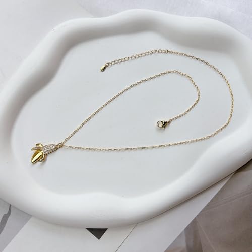 Dainty Banana Pendant Necklace for Women Gold-Plated Fashion Cute Peeled Tropical Fruit Choker Cubic Zirconia Lifelike Food Charm Adjustable Chain Necklaces Jewelry Gift for Her Daughter BFF4