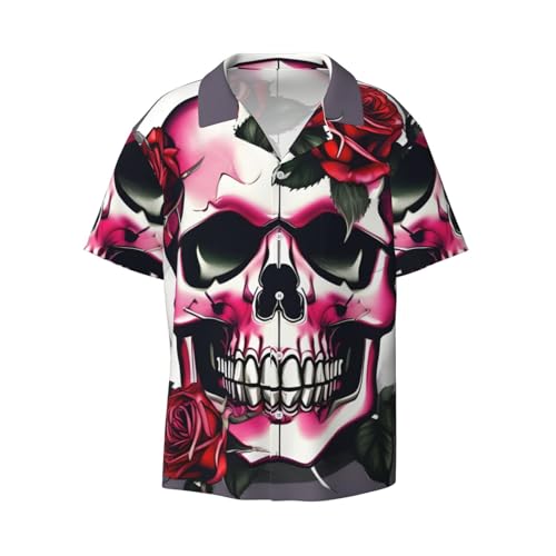 Chemise manches courtes poche homme à imprimé crâne rose anti-chaleur