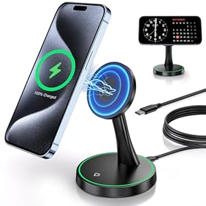 Magnetic Wireless Charger Stand 15W Fast Mag-Safe Charger for iPhone 16/16 Pro/16 Plus/16 Pro Max/15/14/13/12 Series Magnet Wireless Charging Station/Pad with Sleep-Friendly Light for AirPods