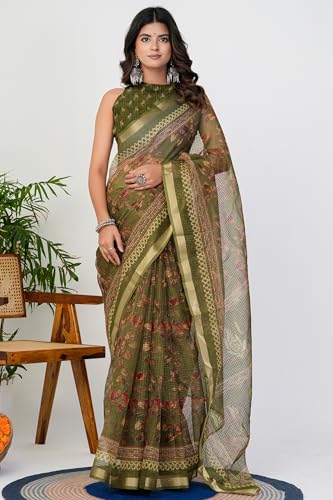Image of MIRCHI FASHION Lightweight Kota Doria Cotton Saree | Floral Printed Summer Saree for Women | Breathable Ethnic Daily Wear Saree with Blouse Piece
