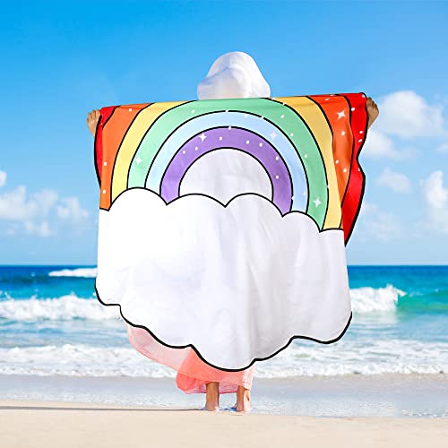 Queenshin Rainbow Cloud Round Microfiber Beach Towels Oversized For Adults,Cute Girls Extra Large Circular Tassels Blanket Sandproof 60" Circle #TOP2