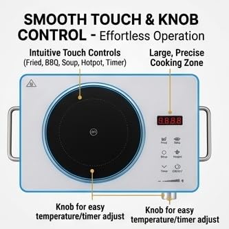 Image of 3500W Portable infrared Induction Cooktop, Electric Induction Cooker with Touch Control & Rotary Knob, LED Display, Timer, 6 Preset Cooking Modes, Overheat Protection, Stainless Steel Body