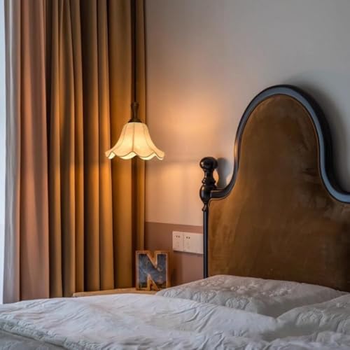 KAJYLFAST White Fabric Lampshade Pendant Light with E26/E27 Wood Base Pendant Lamp Single Heads Dining Room Decorative Hanging Light(50cm) [3]