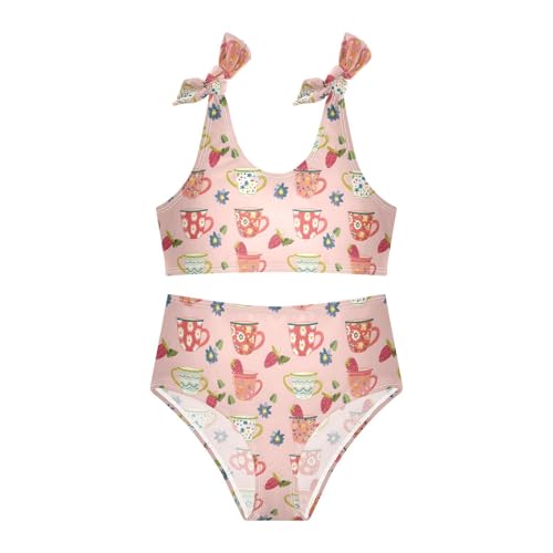 Starwberry and Cup Girls Two Piece Tankini Swimsuits Summer Bathing Suit Beach Swimwear Set4