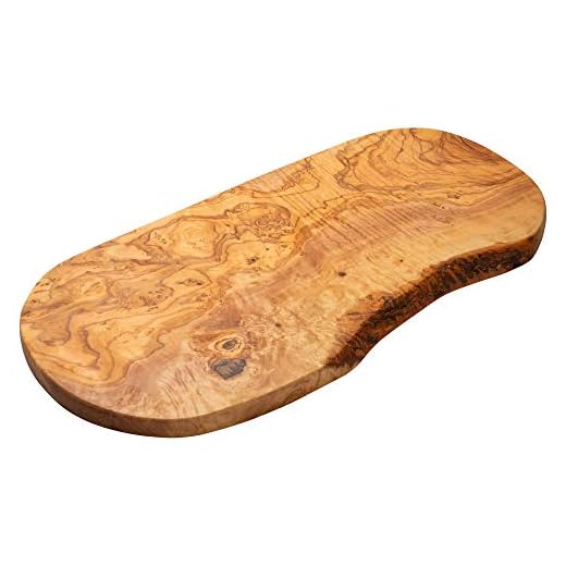 Erreke Tabla de Cortar de Madera Olivo Natural, Pieza Única, Tabla Cocina para Servir, Picar, Carne Barbacoa Queso Pan (39cm largo aprox)