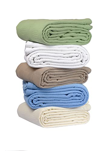 Linteum Textile Hospital Thermal Snagless Spread Blanket, 100% Cotton (74X100 In, Blue) #TOP5