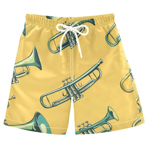 Boys Beach Board Shorts Trumpet Yellow Music Swim Trunk Teen Swimwear 8-16Y