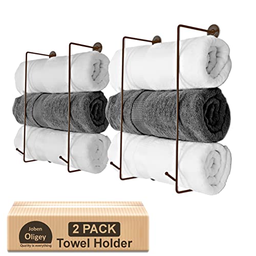 2 Set Towel Rack Holder, Wall Mounted Metal Towel Shelf With Hooks, Minimalist Design Storage Organizer For Towels, Washcloths, Hand Towels, Linens, Yoga Mat, Ideal For Bathroom, Spa, Salon (Brown)… #TOP14