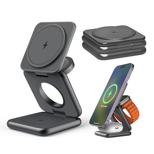 Redbean 折りたたみ式 3 in 1 ワイヤレス充電器 P1 Pro [ アルミニウム 3台同時充電 Magsafe対応 AppleWatch AirPods 急速充電 (15W/7.5W/5W/2W) iPhone15/15Plus/15Pro/1