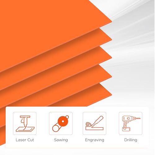 Image of Orange Acrylic Sheet 12 inch x 16 inch x 1 /8 inch Thick, ALCCIFI 2 Pack Opaque Glossy Cast Red Plexiglass for DIY Crafts, Signage, Laser Cutting & Engraving