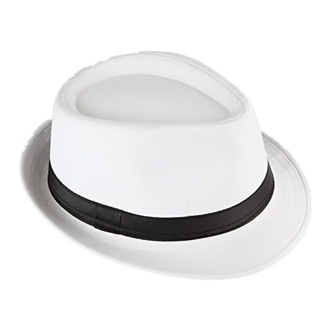 Strohhut Panama Fedora Trilby Gangster Hut Sonnenhut mit Stoffband Farbe:-Weiß (schwarz Band) Gr:-54 Cover