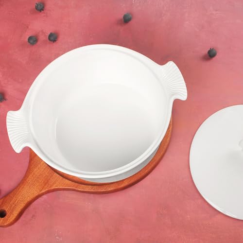 8.9" Ceramic Casserole Dish with Lids, 2.2 Quart White French Soup Tureen Bakeware Set with Handle 11 IN, Chip and Crack Resistant Baking Dish, Microwave Dishwasher Oven Fridge Safe