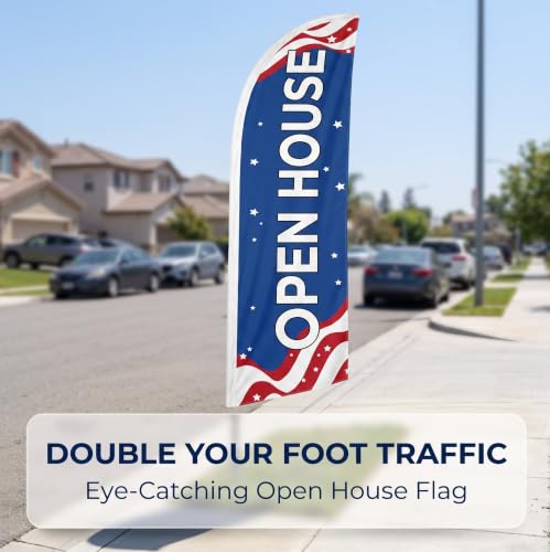 Open House Flags for Real Estate - Open House Signs for Real Estate - Feather Flags for Business and Advertising - Replacement Swooper Flag 12ft x 2.5ft (Pole and hardware are not included) Blue - Image 2